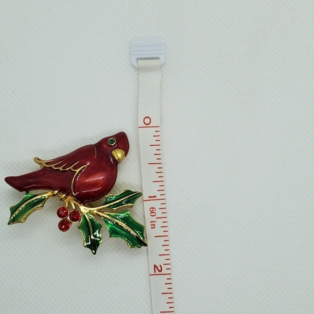Red Bird Holly Berry Pin Brooch